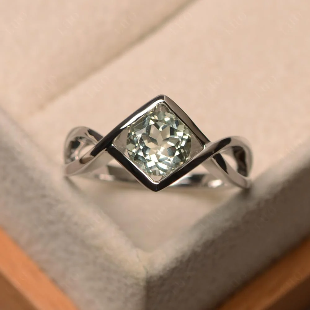 Green Amethyst Bezel Set Infinity Solitaire Ring - Image 10