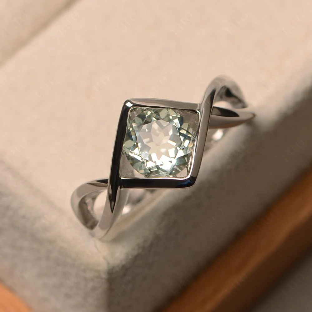 Green Amethyst Bezel Set Infinity Solitaire Ring - Image 11