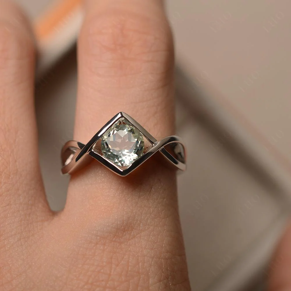 Green Amethyst Bezel Set Infinity Solitaire Ring - Image 13