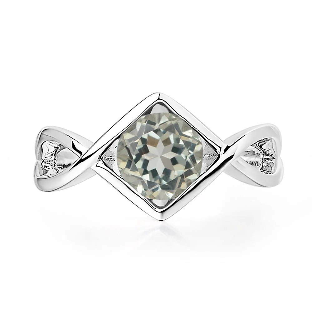 Green Amethyst Bezel Set Infinity Solitaire Ring - Image 4