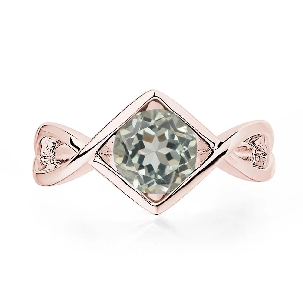 Green Amethyst Bezel Set Infinity Solitaire Ring - Image 9