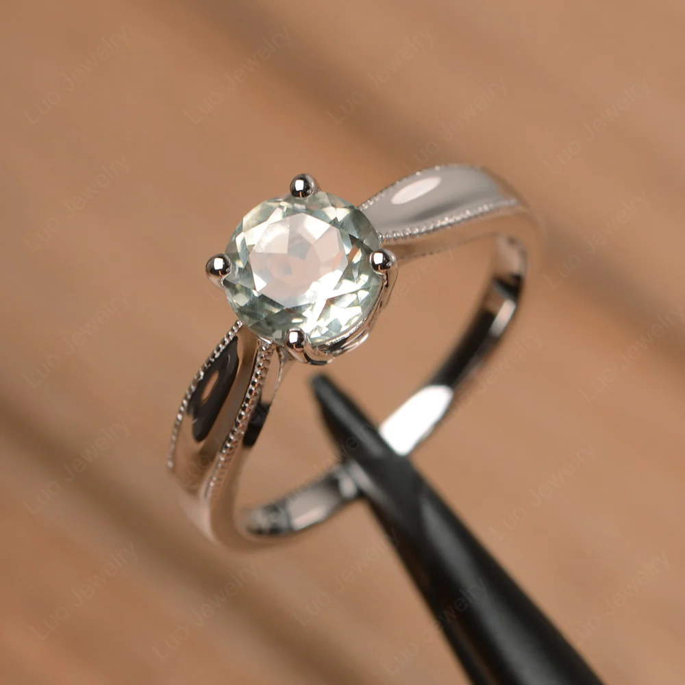 Green Amethyst Round Solitaire Engagement Ring - Image 2