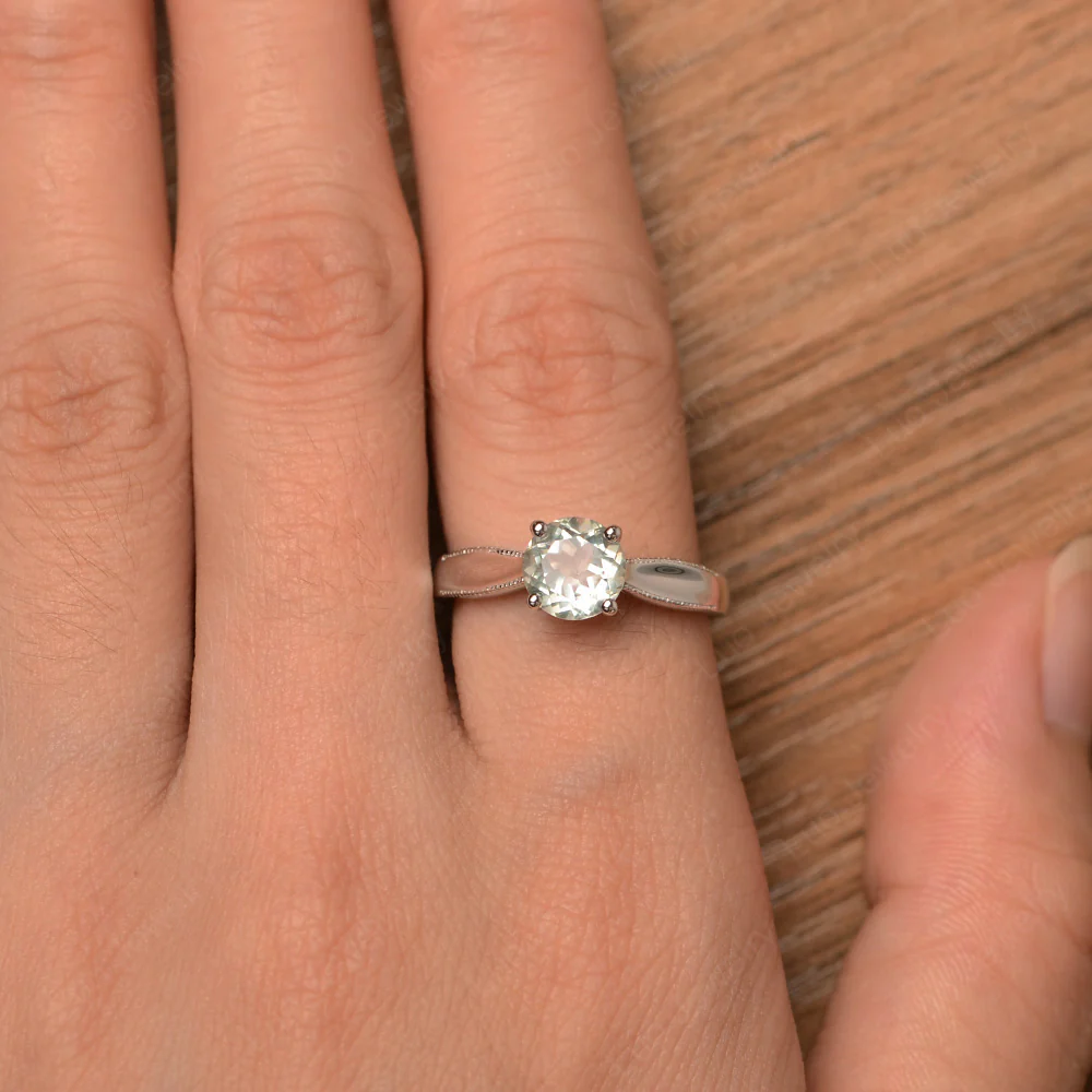 Green Amethyst Round Solitaire Engagement Ring - Image 4
