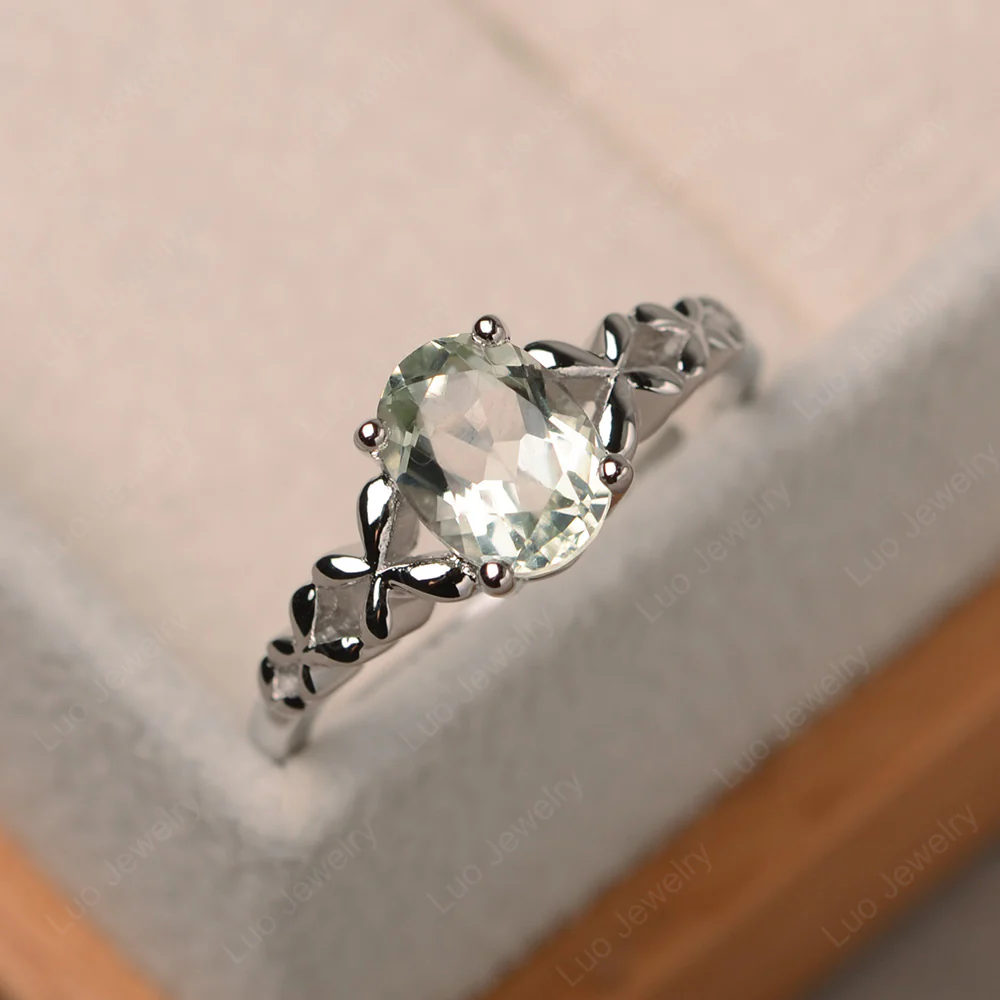 Green Amethyst Solitaire Oval Engagement Ring - Image 3