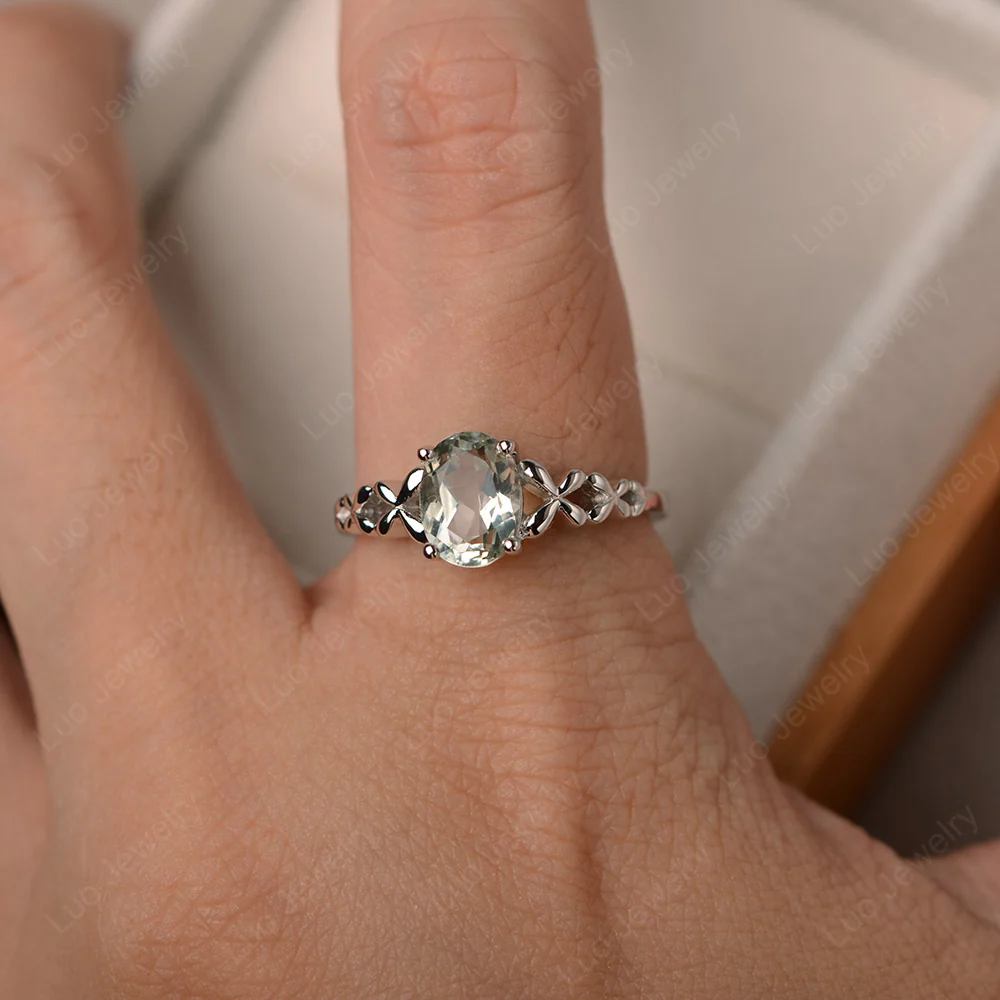 Green Amethyst Solitaire Oval Engagement Ring - Image 4