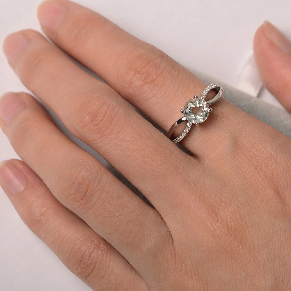 Green Amethyst Ring Split Shank Engagement Ring - Image 3