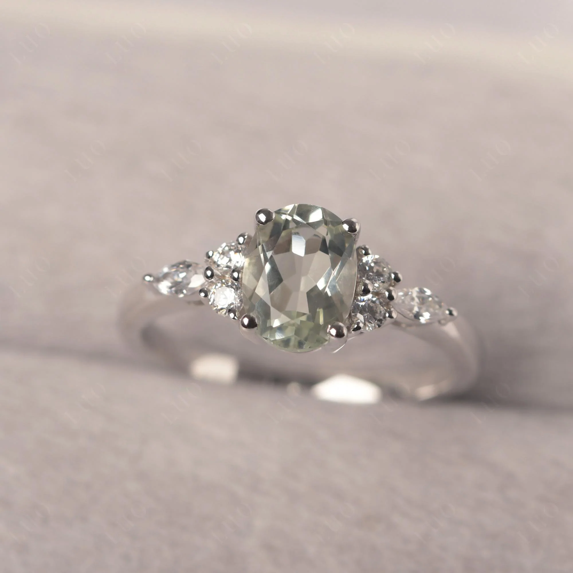 Simple Oval Green Amethyst Engagement Ring - Image 30