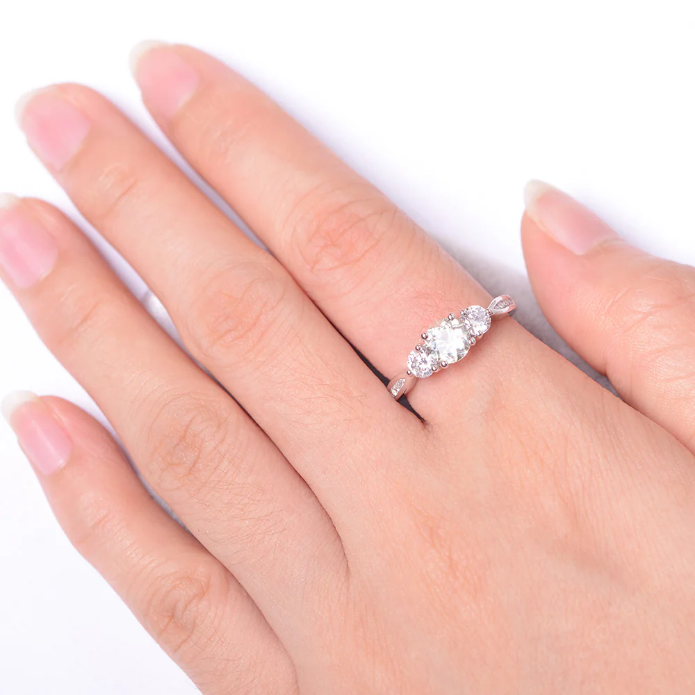 Green Amethyst Three Stone Engagement Ring - Image 4