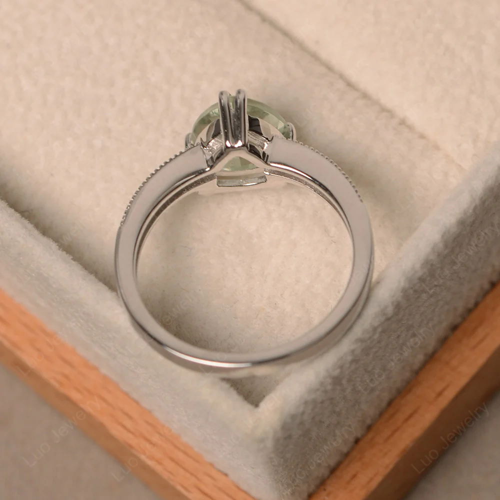 Trillion Cut Green Amethyst Double Prong Ring - Image 3