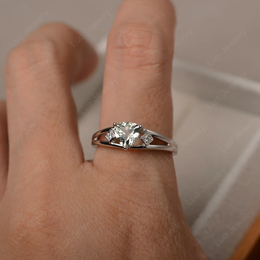 Trillion Cut Green Amethyst Engagement Ring - Image 4