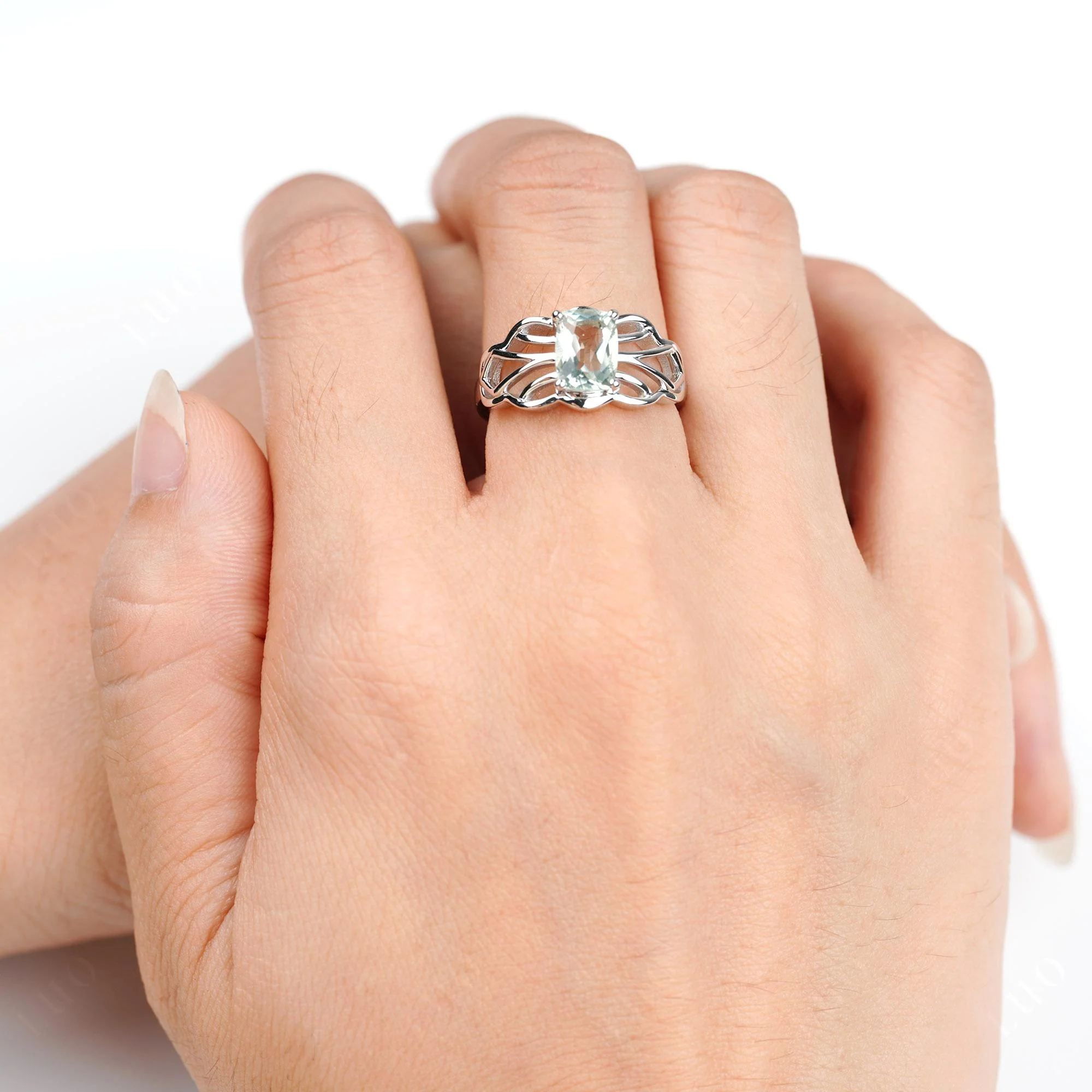 Green Amethyst Ring Vintage Solitaire Ring - Image 5