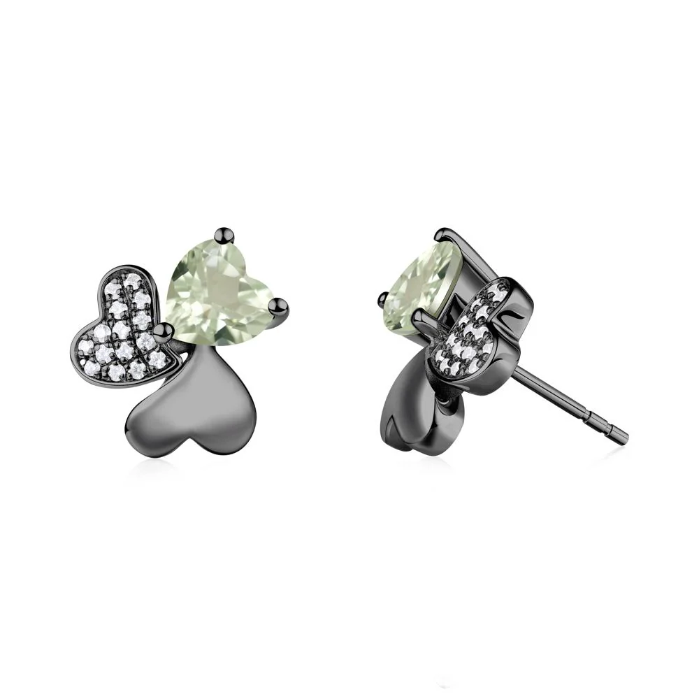 Green Amethyst Shamrock Stud Earrings - Image 3