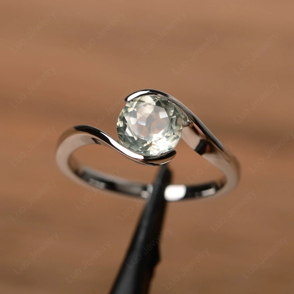 Green Amethyst Bezel Set Solitaire Ring - Image 2