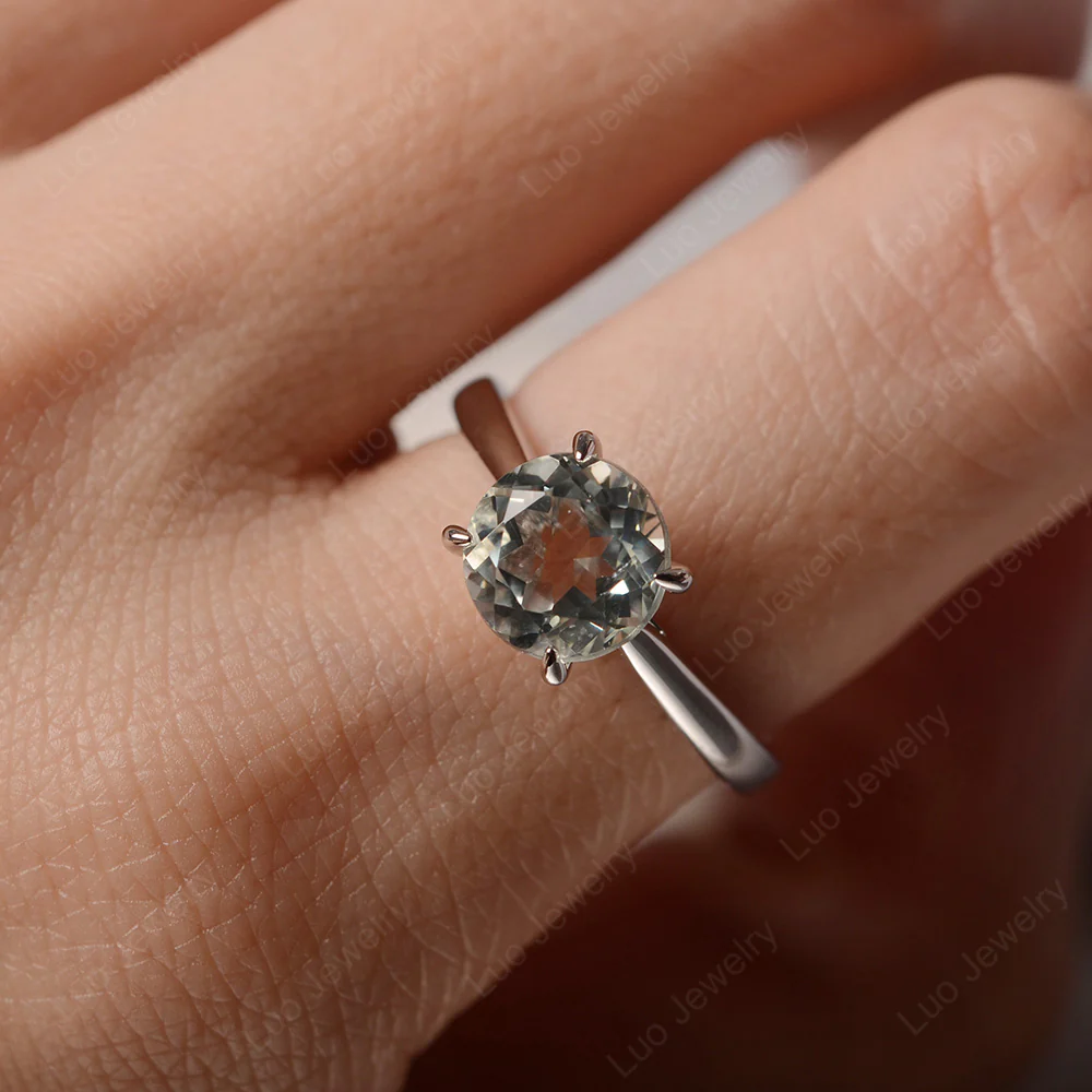 Green Amethyst Cathedral Solitaire Engagement Ring - Image 6