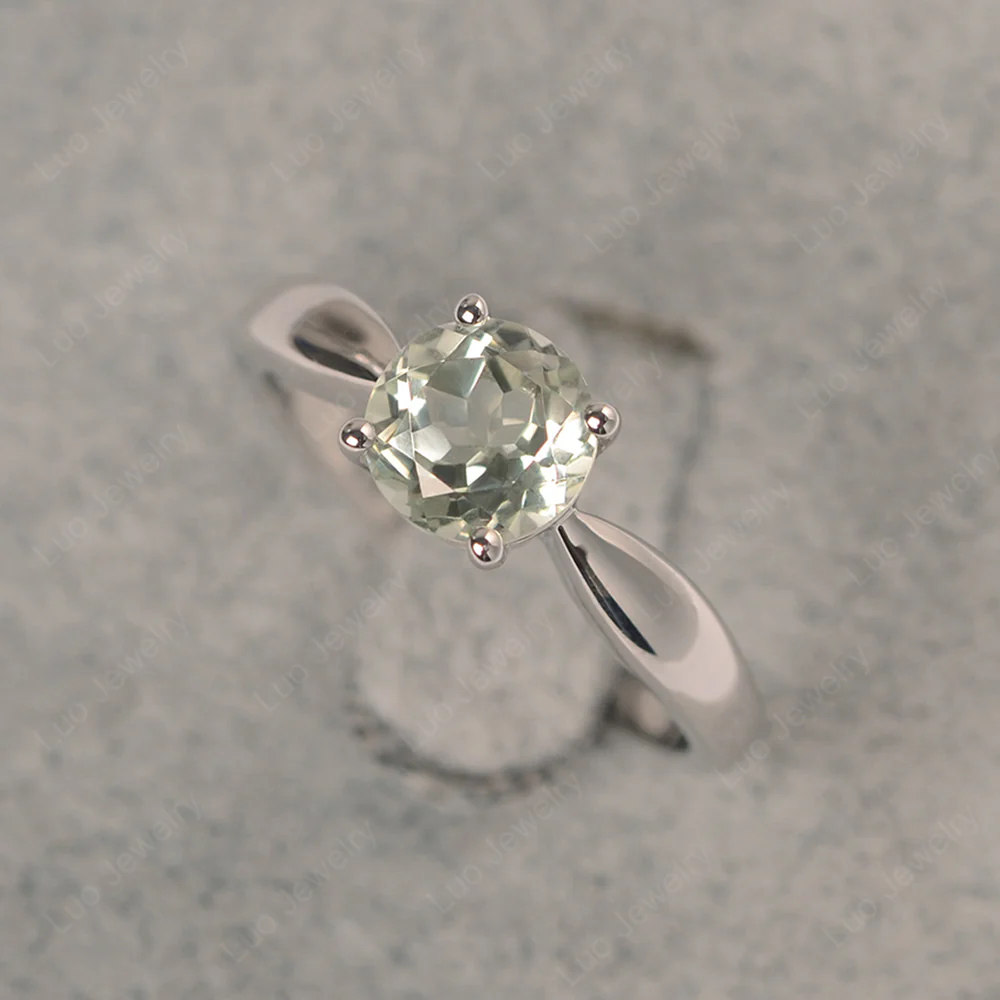 Green Amethyst Round Solitaire Ring
