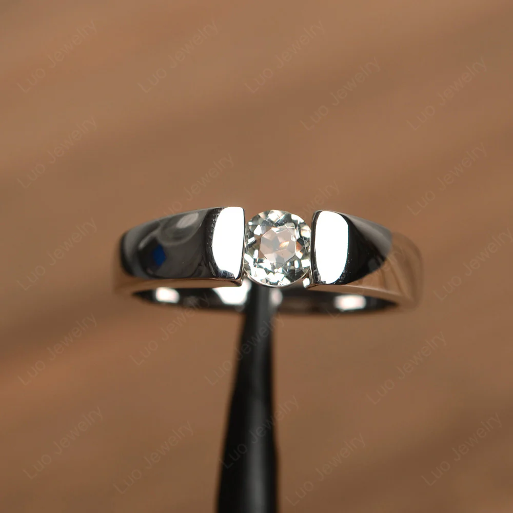 Green Amethyst Solitaire Wide Band Ring