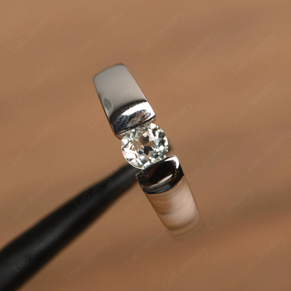 Green Amethyst Solitaire Wide Band Ring - Image 2