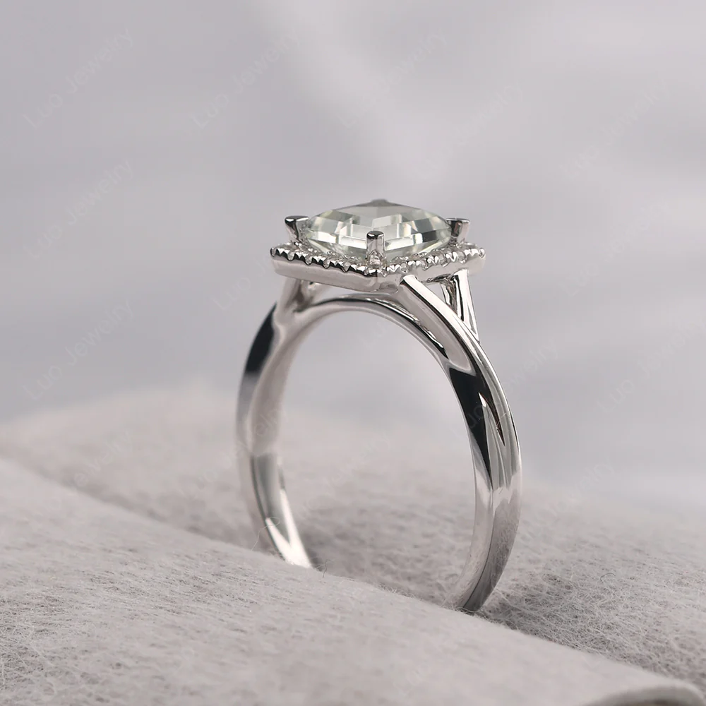 Green Amethyst Split Shank Halo Engagement Ring - Image 5