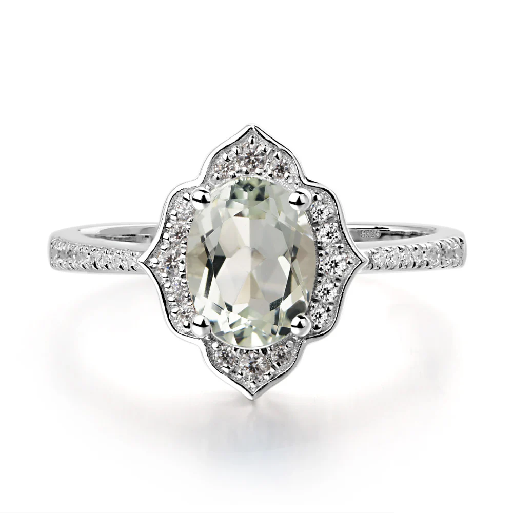 Green Amethyst Floral Engagement Ring