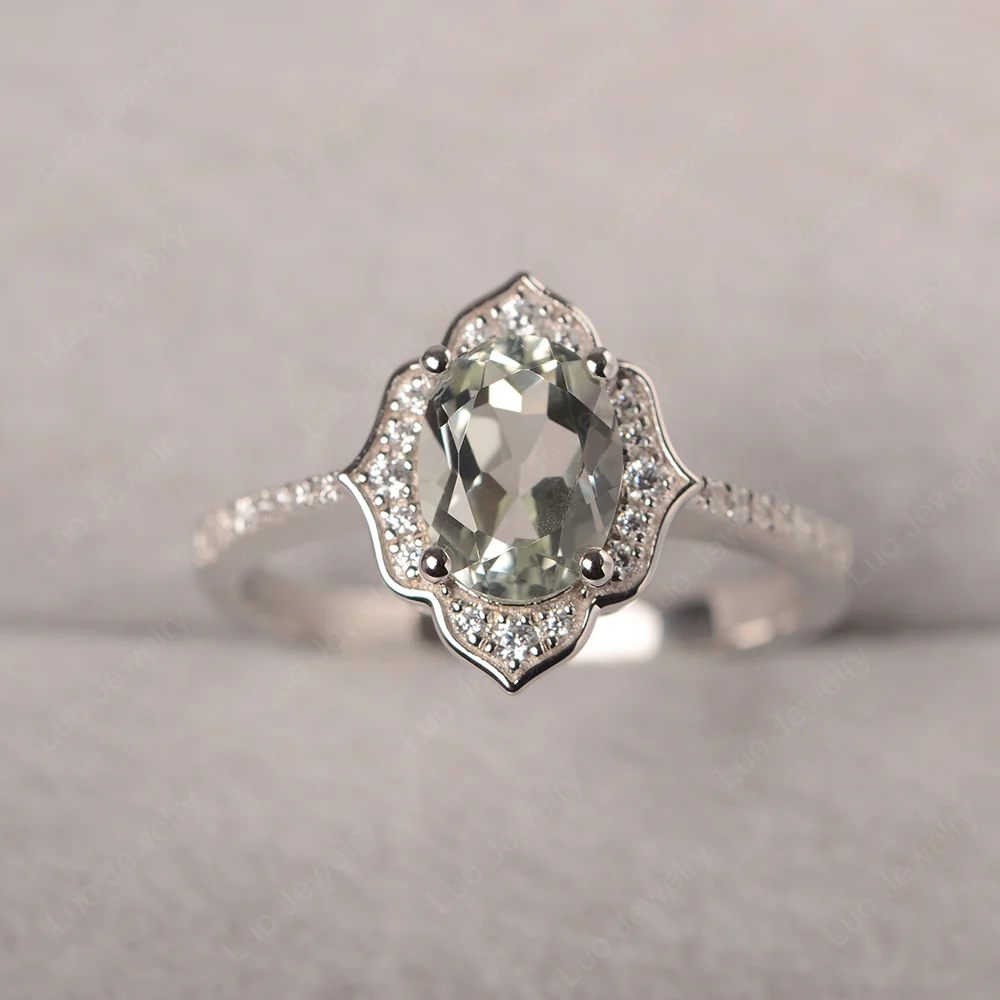 Green Amethyst Floral Engagement Ring - Image 2