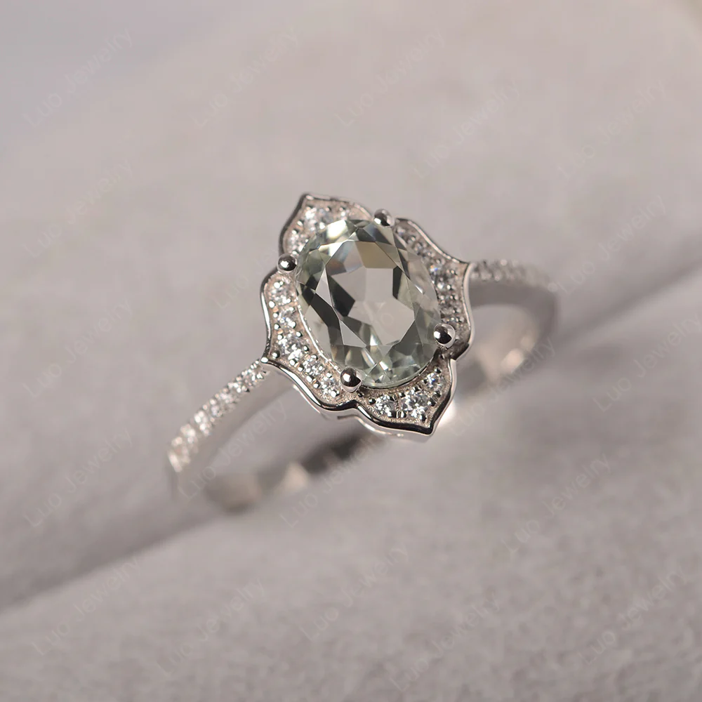 Green Amethyst Floral Engagement Ring - Image 3