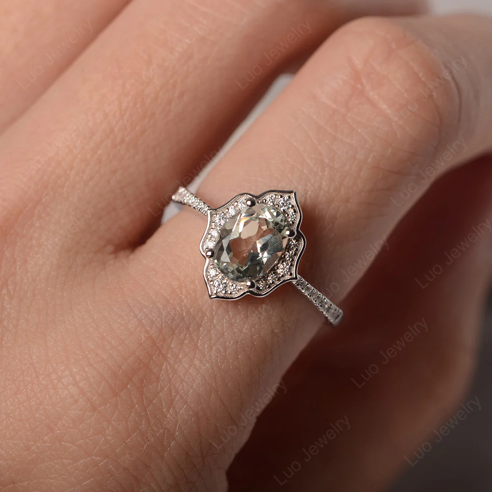 Green Amethyst Floral Engagement Ring - Image 6
