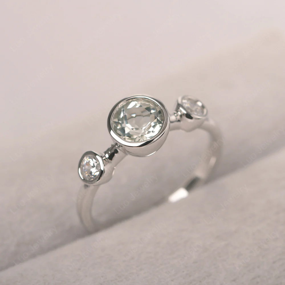 Green Amethyst 3 Stone Bezel Set Ring - Image 2
