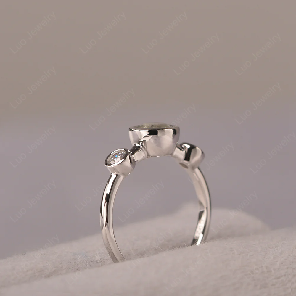 Green Amethyst 3 Stone Bezel Set Ring - Image 4