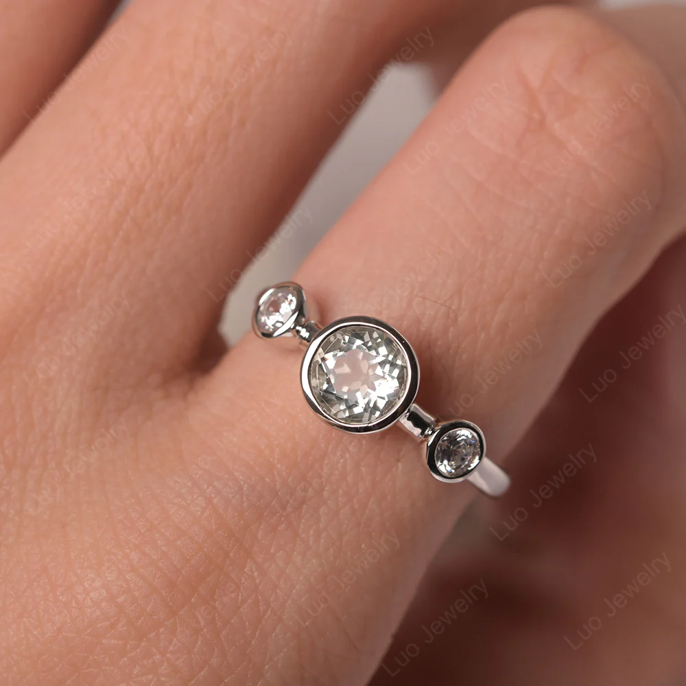 Green Amethyst 3 Stone Bezel Set Ring - Image 5