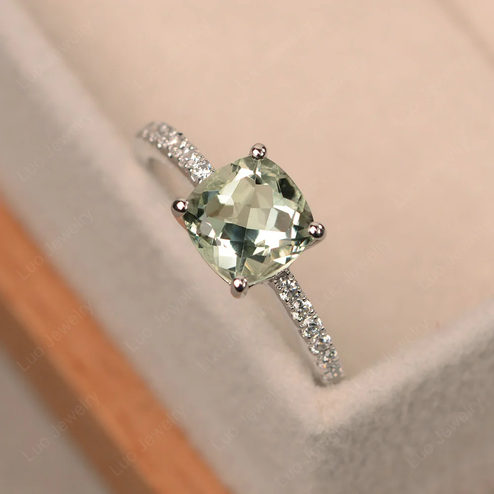 Cushion Cut Green Amethyst Promise Ring - Image 2