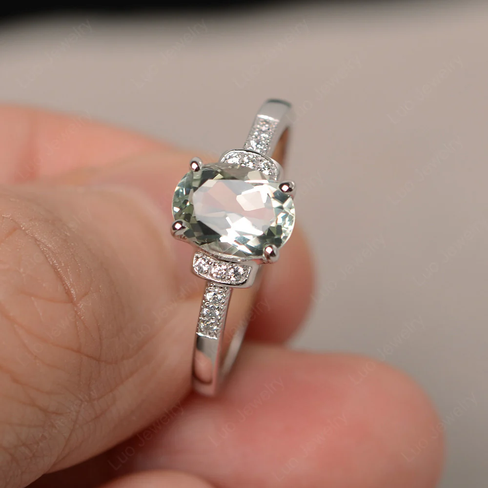Petite Oval Green Amethyst Ring