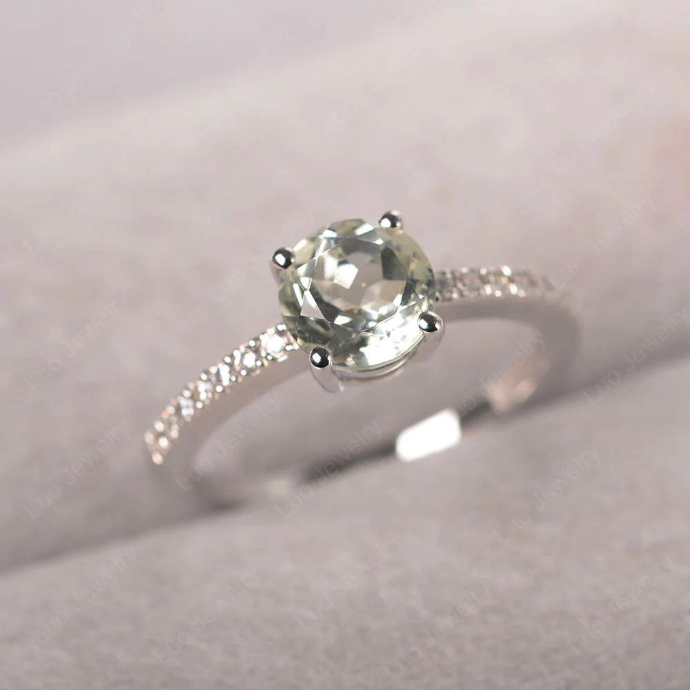 Simple Round Green Amethyst Ring