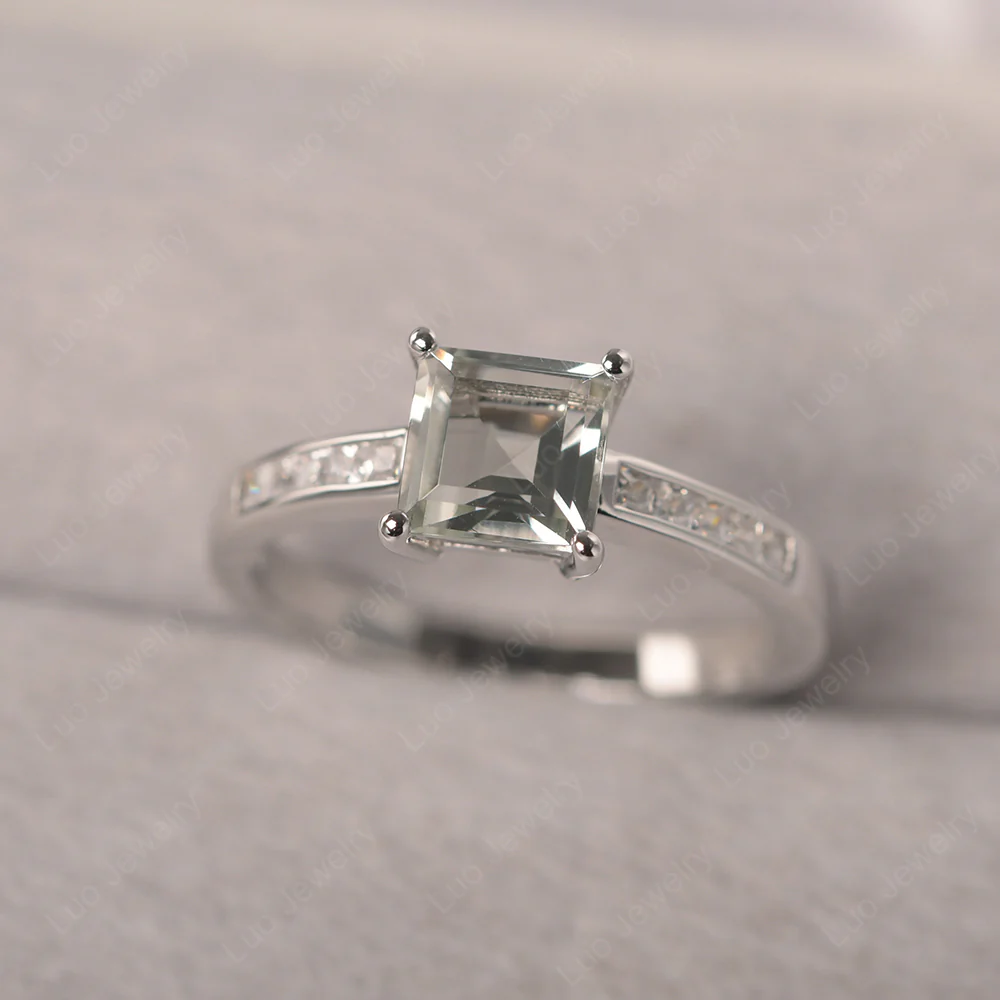 Square Cut Green Amethyst Promise Ring - Image 2
