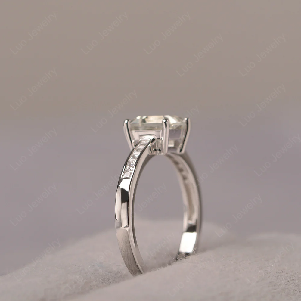 Square Cut Green Amethyst Promise Ring - Image 4