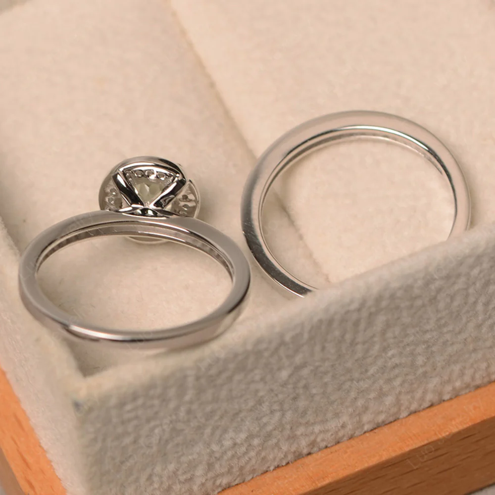 Round Cut Green Amethyst Halo Bridal Set Ring - Image 3