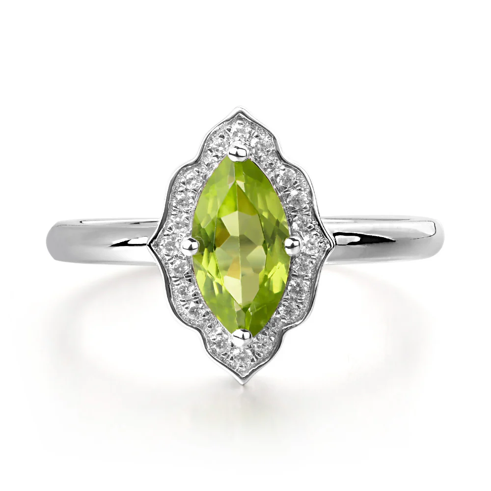 Marquise Cut Peridot Halo Engagement Ring
