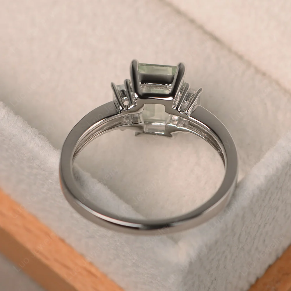 Emerald Cut Green Amethyst Ring with Baguettes - Image 3
