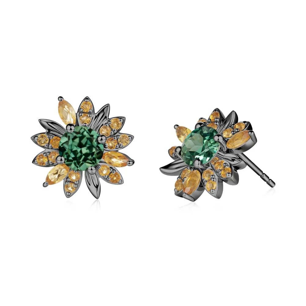 Green Sapphire and Citrine Sunflower Pendant Earrings - Image 3