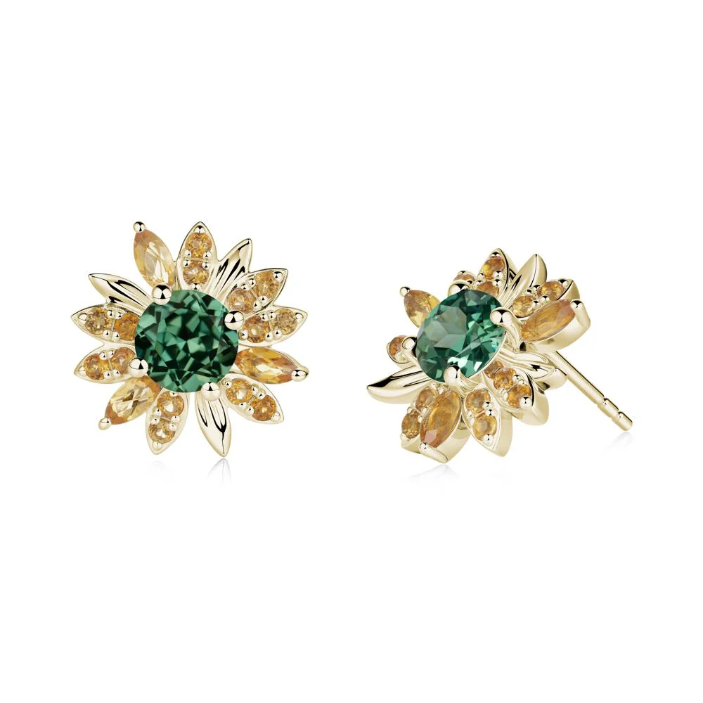 Green Sapphire and Citrine Sunflower Pendant Earrings - Image 4