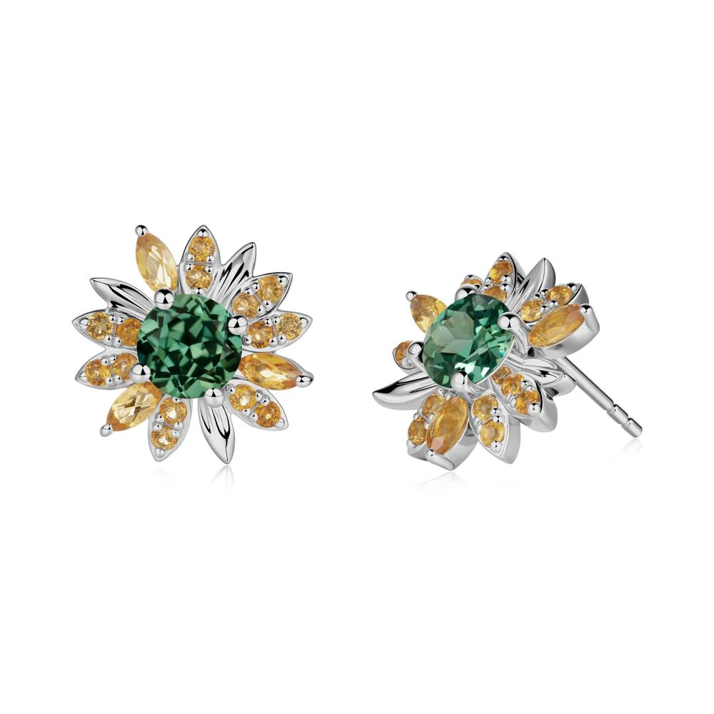 Green Sapphire and Citrine Sunflower Pendant Earrings - Image 9