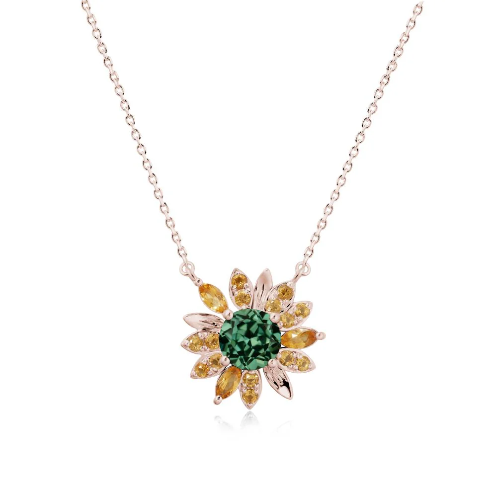 Green Sapphire and Citrine Sunflower Pendant Necklace - Image 2