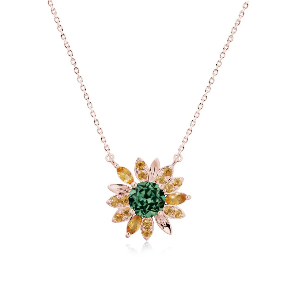 Green Sapphire and Citrine Sunflower Pendant Necklace - Image 4