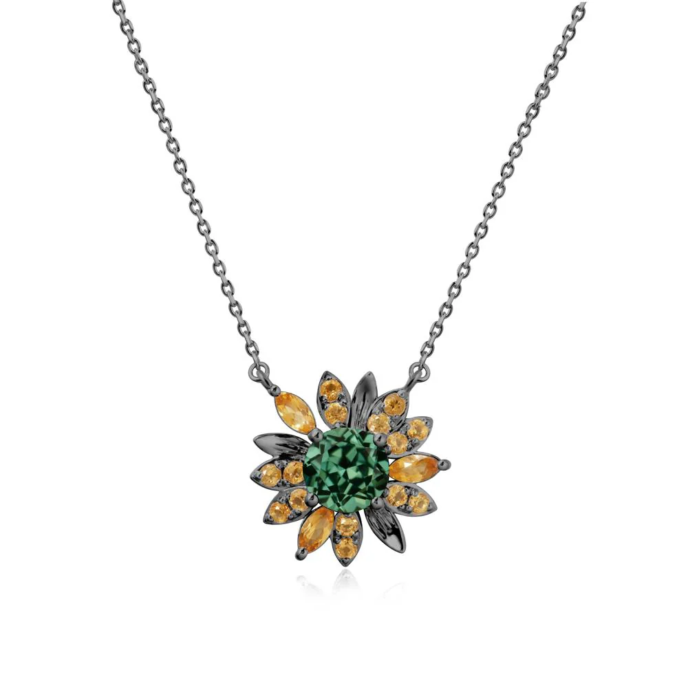 Green Sapphire and Citrine Sunflower Pendant Necklace - Image 7