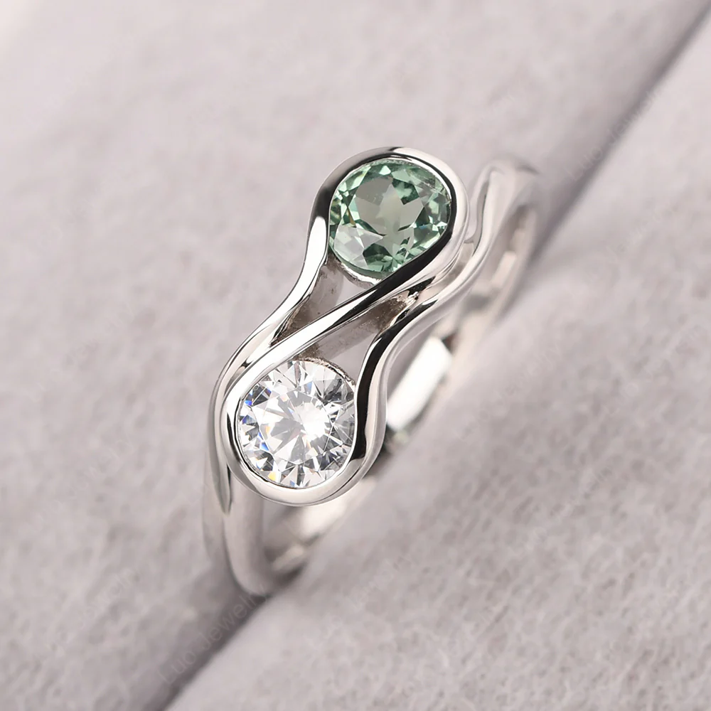 Cubic Zirconia and Green Sapphire Double Stone Engagement Ring - Image 2