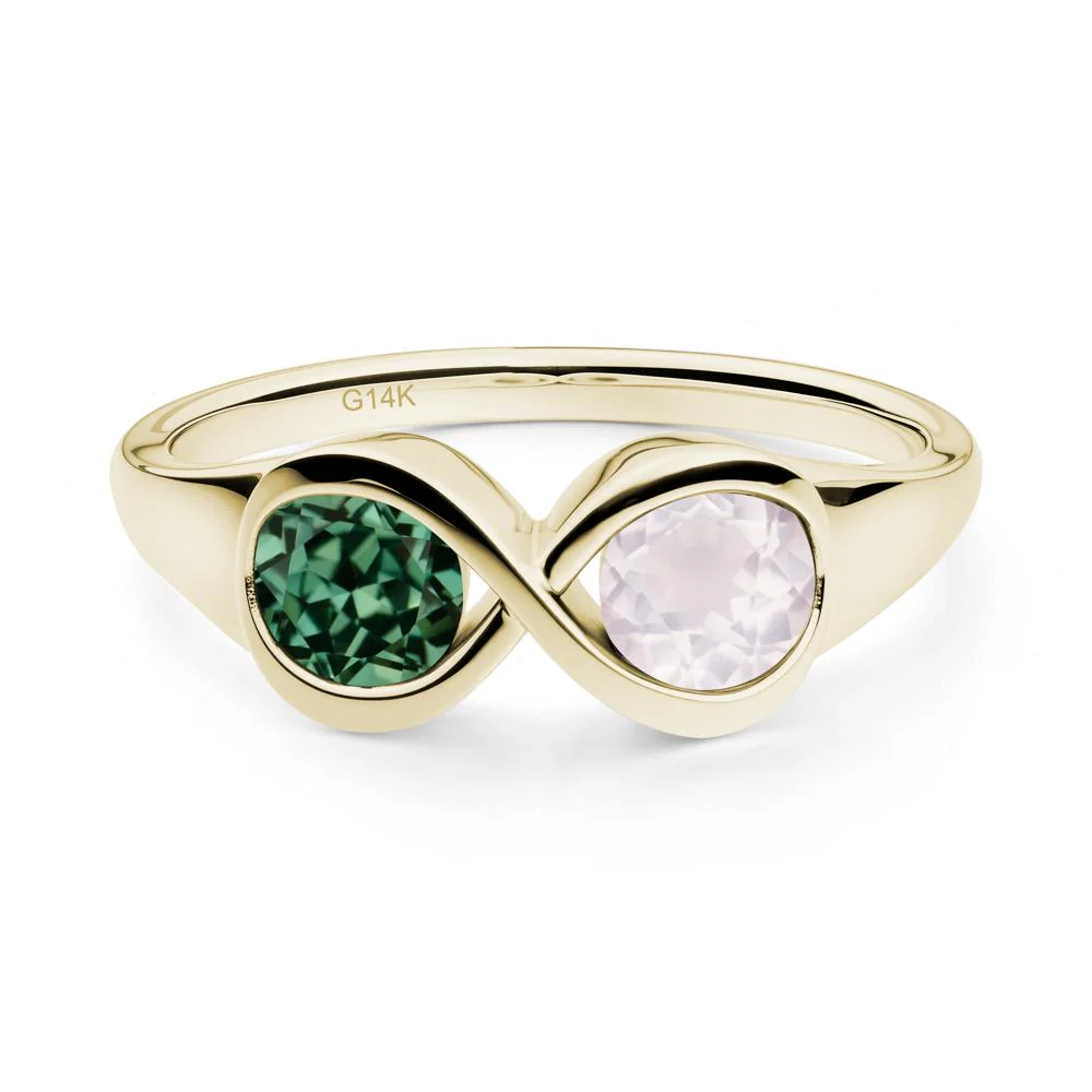 Green Sapphire and Rose Quartz Toi Et Moi Infinity Ring - Image 4