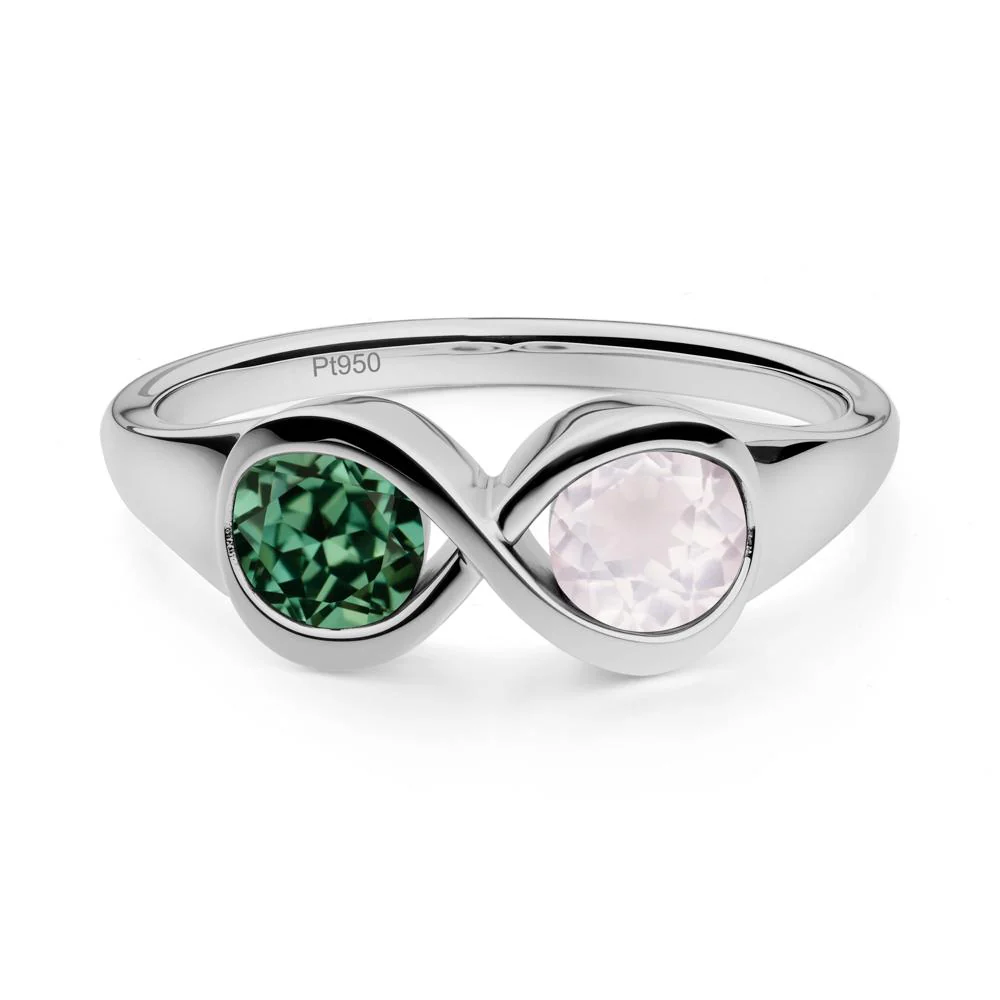 Green Sapphire and Rose Quartz Toi Et Moi Infinity Ring - Image 6