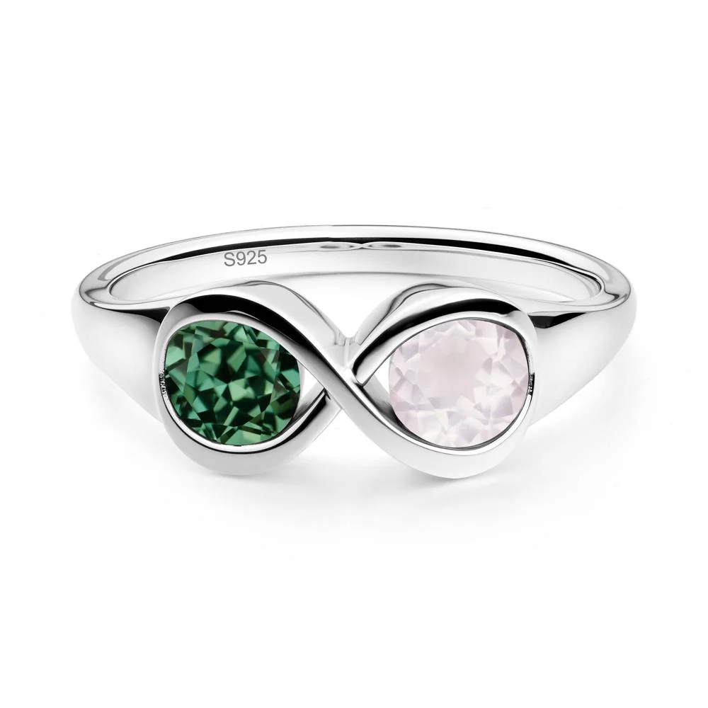 Green Sapphire and Rose Quartz Toi Et Moi Infinity Ring - Image 9