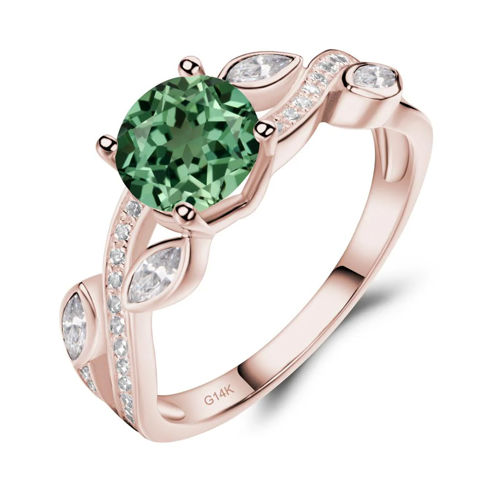 Green Sapphire Twisted Leaf Engagement Ring