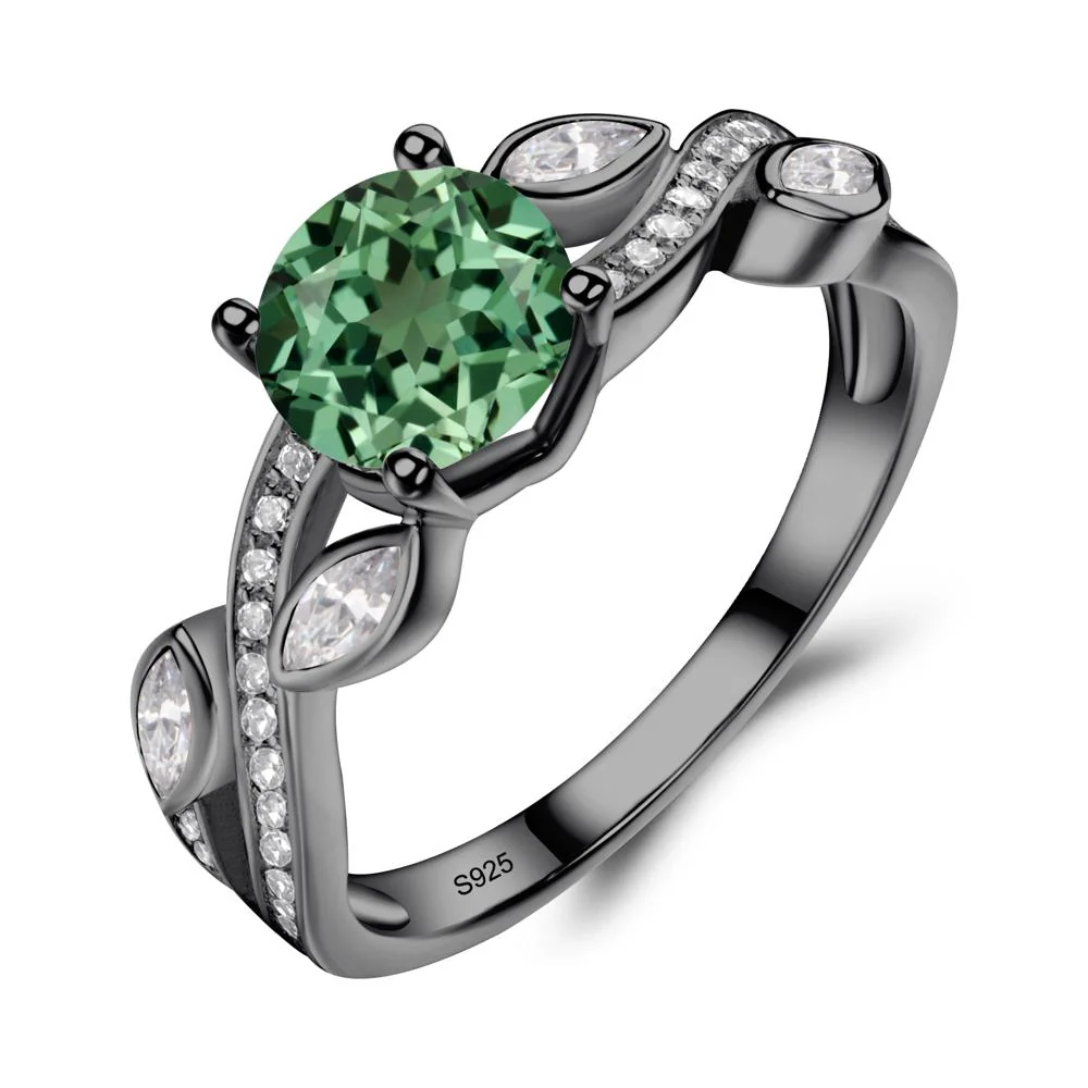 Green Sapphire Twisted Leaf Engagement Ring - Image 2
