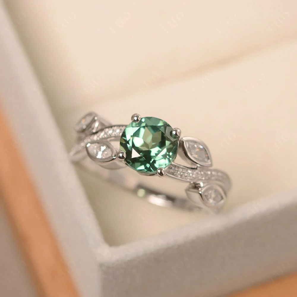 Green Sapphire Twisted Leaf Engagement Ring - Image 29